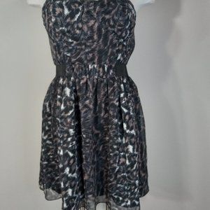 American Rag black strapless mini dress M animal print women's New